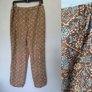 Talbots Woman Tailored Fit Silk Linen Blend Printed Pants Plus Size 14W Brown